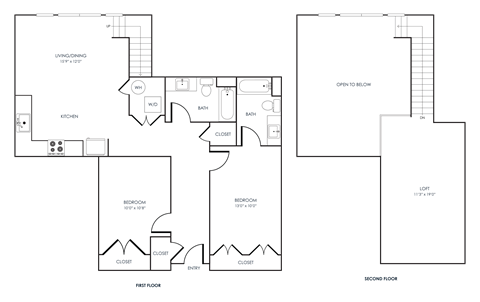 Floor plan for 2 beds, 2 baths, 1351 sqft